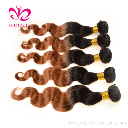 Private label virgin hair vendors two tone body  weft hair bundles human 1b/30 ombre extensions hair color 1b 30